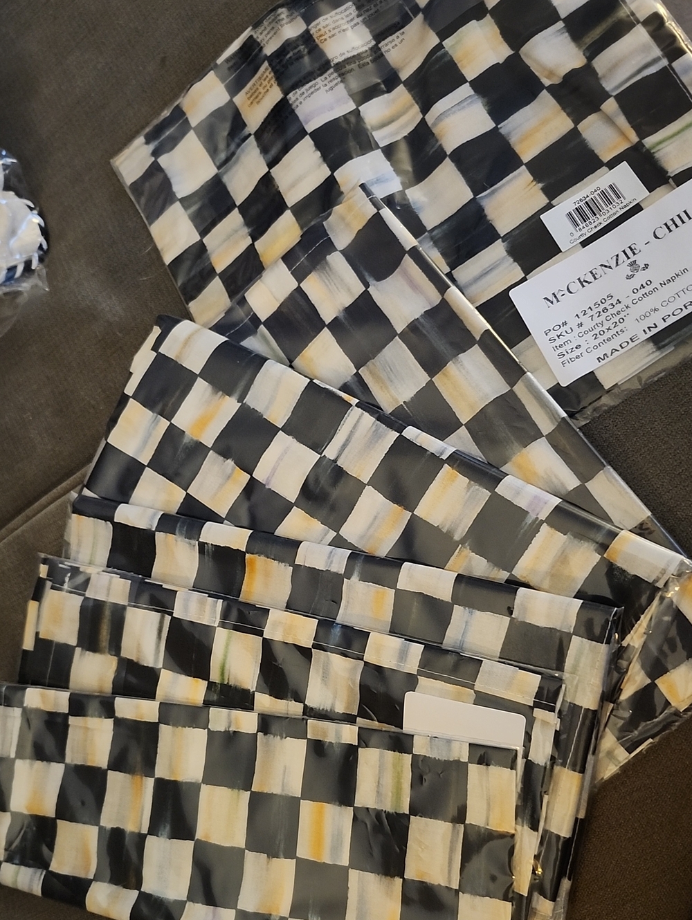 MacKenzie-Childs Black & Cream Checkered Cotton Napkins - Set Of 5